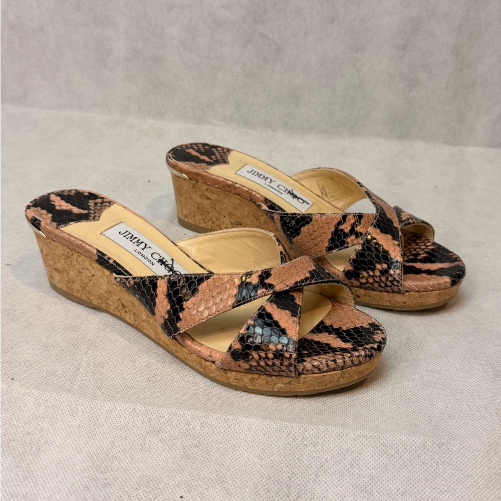 Jimmy Choo Pink Python Cork Wedge Slide SZ 35.5 Never Worn